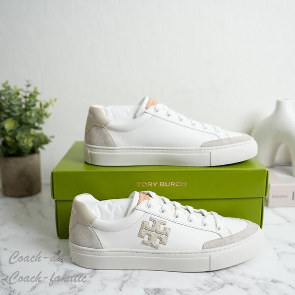 Tory Burch Color Block Signature T-Logo Leather Sneaker Shoes 161131 - Picture 7 of 11